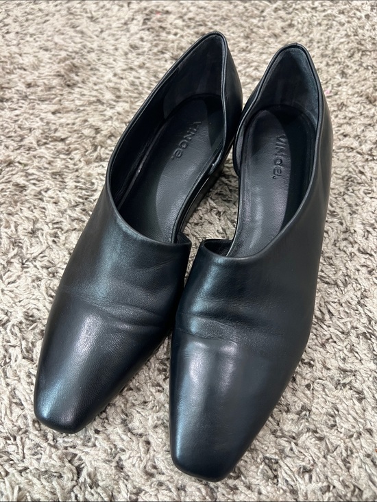 Vince Shoes - Vince Vero Cuoio Black Leather Square-Toe Low Wedge Heels Size 6.5